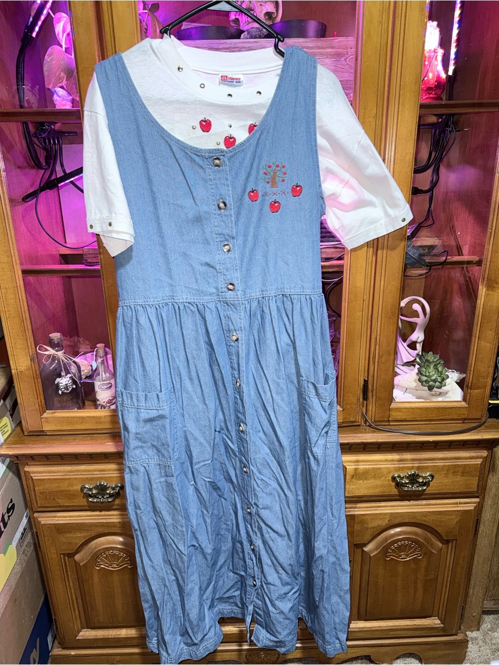 Vintage apple teachercore denim jumper dress set